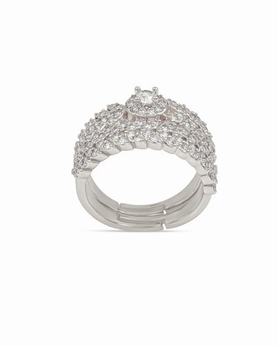 خاتم توينز فضي عريض مزين بالزركون