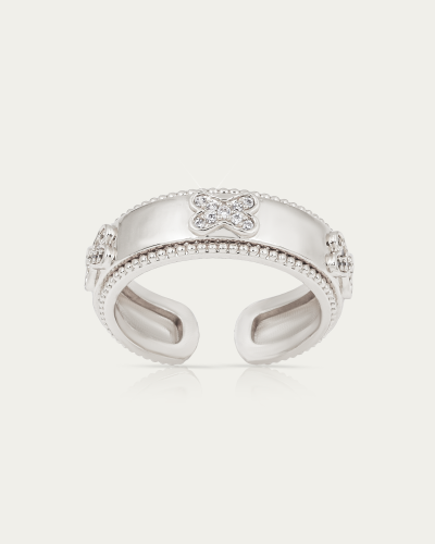 خاتم فضي نسائي تصميم الدبلة مرصع بالزركون الماسي