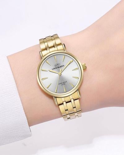 ساعة نسائية لون ذهبي مينا فضي