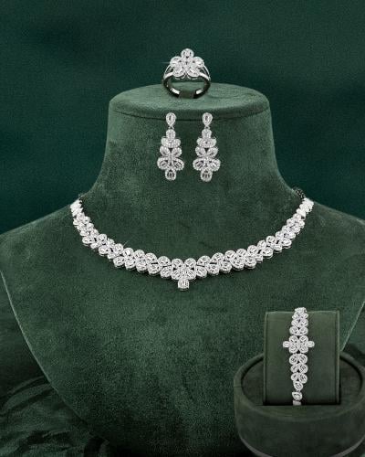 طقم مجوهرات للمناسبات مرصع بالزركون مكون من 5 قطع