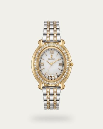 ساعة فخمة للنساء تصميم فضي ذهبي للمناسبات