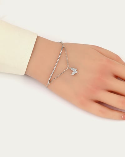 سوار نسائي مزدوج بالزركون وحلية الفراشة الأنيقة من...