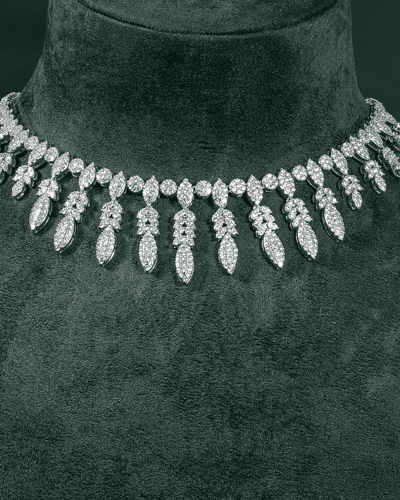 طقم زركون فضي مدلى بقلائد بيضاوية بلمعة الألماس