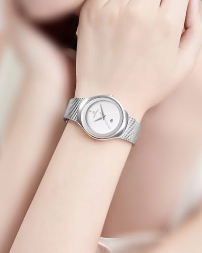ساعة نسائية رسمية أنالوج لون فضي