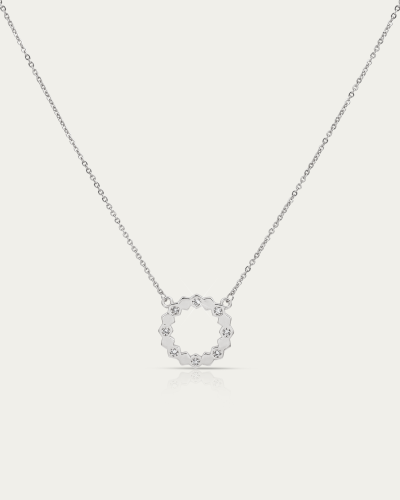 سلسال بدلاية دائري تصميم شومية فضي مرصع بالزركون