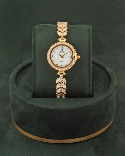 ساعة يد زركون للنساء تصميم ذهبي فاخر للحفلات والمن...