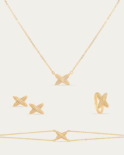 طقم اكس الذهبي مطعم بالزركون من خاتون®