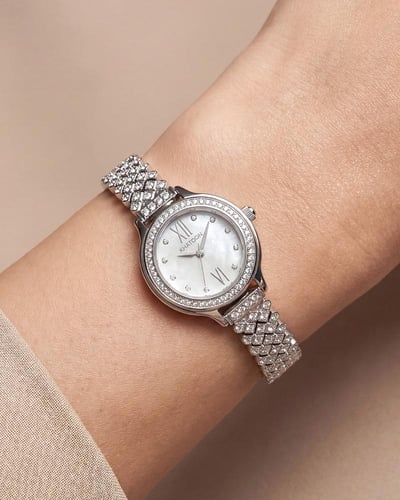 ساعة أصلية من خاتون تصميم فضي فاخر بلمعة الألماس