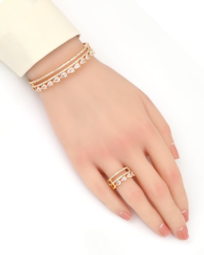 اسوارة مع خاتم تصميم مزدوج مزين بالزركون الفاخر