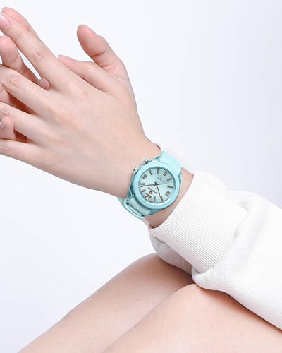 ساعة يد نسائية دائرية كاجوال لون سماوي