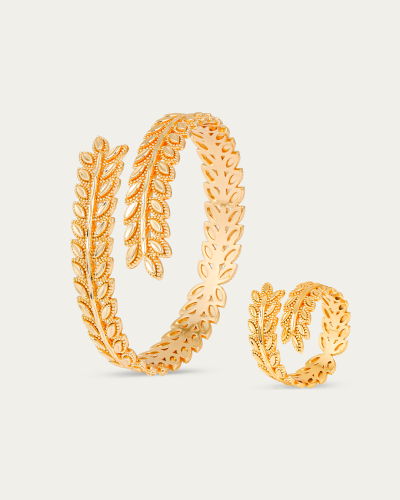 طقم ذهبي اسوارة وخاتم تصميم فاخر