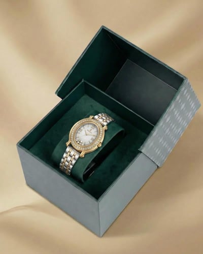 ساعة فخمة للنساء تصميم فضي ذهبي للمناسبات