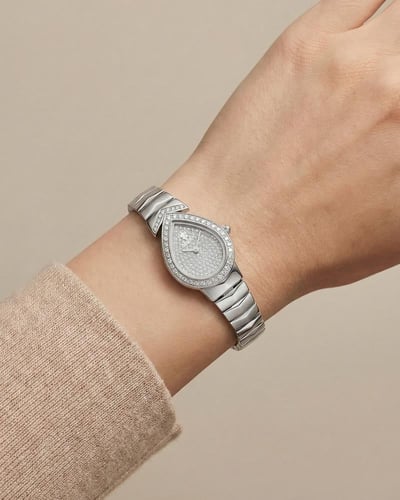 ساعة خاتون® الفضية بتصميم قطرة الندى