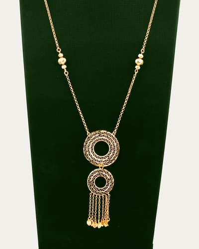 طقم نسائي ذهبي سلسال وحلق متألق بلمعة الذهب