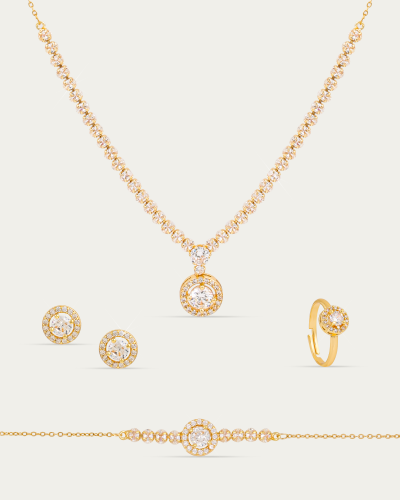 طقم مجوهرات ذهبي ناعم مرصع بفصوص الزركون الماسية