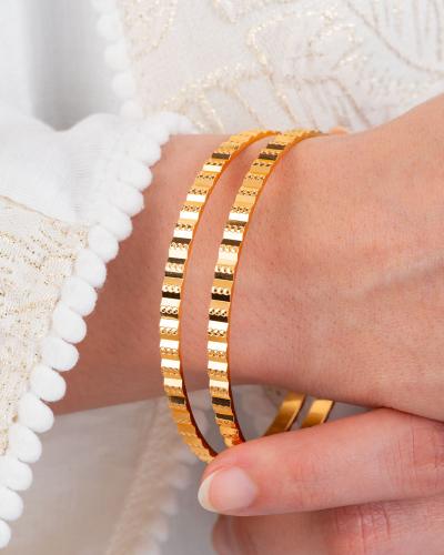 Engraved Gold Rolex Style Bangles | Set of 2
