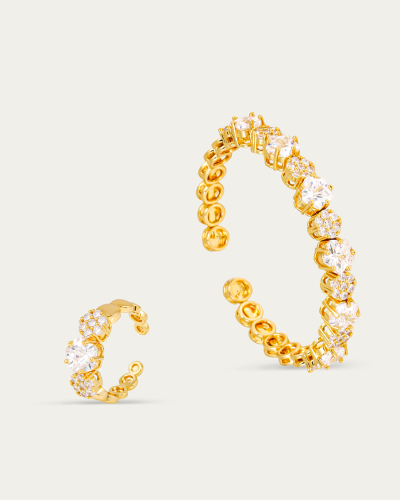 طقم نسائي من اسوارة وخاتم زركون تصميم ذهبي