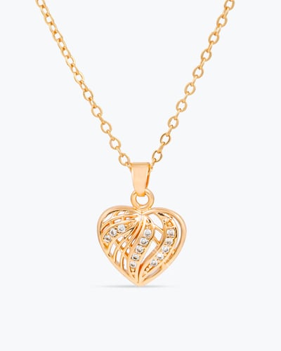 طقم مجوهرات بديل الذهب للأطفال بتصميم قلب حب مرصع...