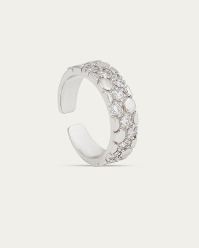 خاتم نسائي "دبلة" تصميم خلايا النحل الماسية المرصع...