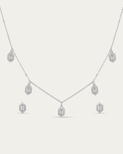 نصف طقم ماسي بتصميم سداسي ناعم مرصعب الزركون