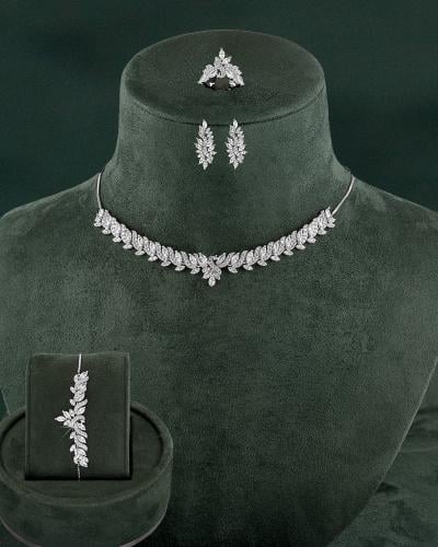 طقم اكسسوار فضي للنساء من الزركون