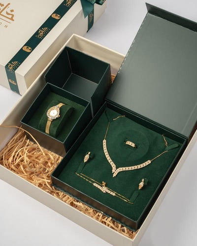 طقم نسائي ذهبي من طقم وساعة للإهداء المميز