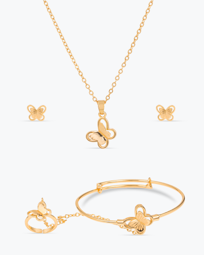 طقم مجوهرات بنات على شكل فراشة ذهبية
