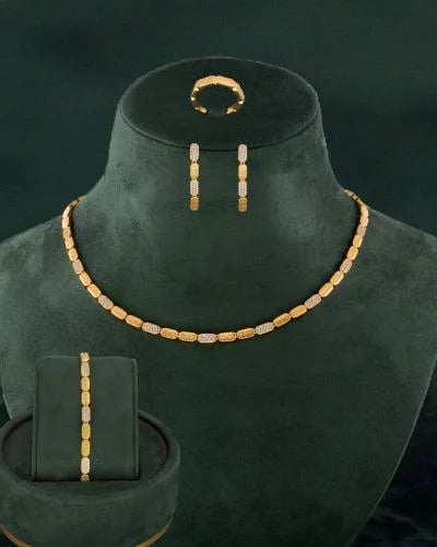 Italian Gold Jewelry Set with Zircon | Work & Evening Wear