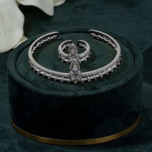 طقم اسوارة وخاتم بلمعة الألماس مزين بالزركون من خا...