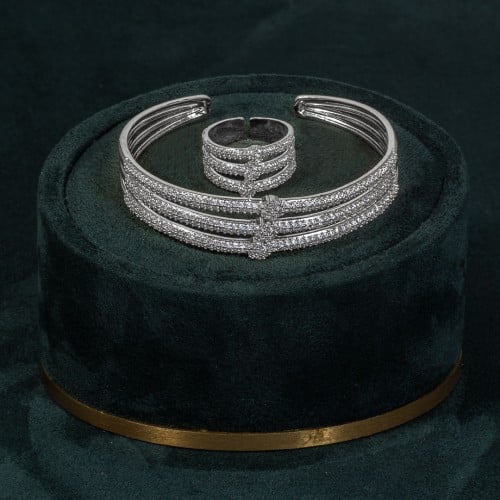 طقم اسوارة وخاتم بلمعة الألماس مزين بالزركون من خا...