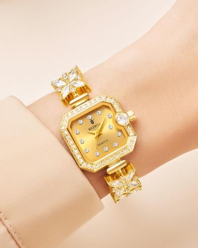 ساعة نسائية فاخرة مزينة بالزركون تصميم أنيق