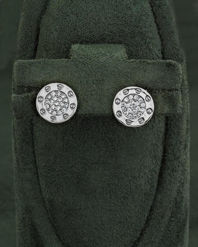 أقراط دائرية بتصميم فضي مرصع بالزركون