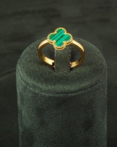 طقم مجوهرات بلمعة الذهب مزينة بوردة خضراء