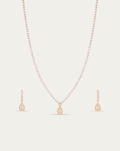 طقم القطرة الذهبية من سلسال وحلق مرصع بالزركون