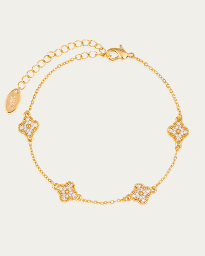 إسوارة الفلور الذهبية المرصعة بالزركون