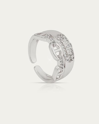 خاتم نسائي عريض تصميم مزدوج برصع بالزيركون