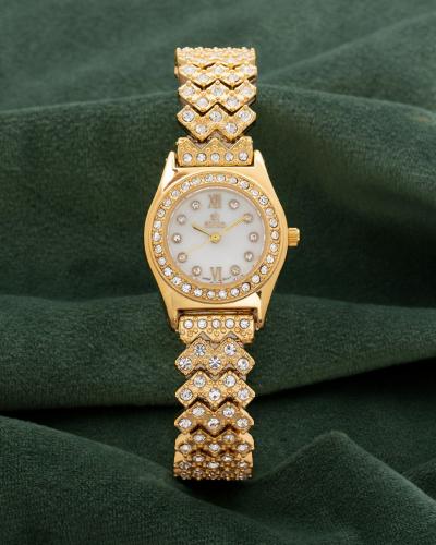 ساعة يد نسائية تصميم ذهبي فاخر بلمعة الألماس