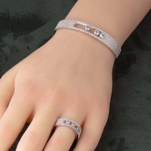 طقم اسوارة وخاتم ببريق الألماس مزين بالزركون من خا...