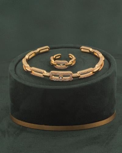 طقم إسوارة وخاتم مزين بأناقة الزركون المتلألئ تصمي...