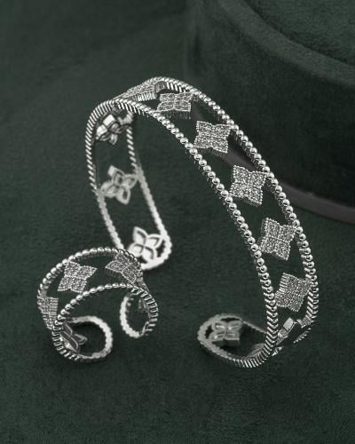 طقم اسوارة وخاتم بلمعة الألماس مزين بالزركون من خا...