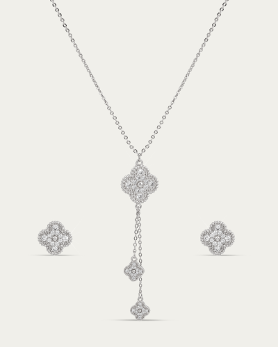 طقم وردة البرسيم الماسية من سلسال وحلق مرصع بالزرك...