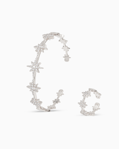 طقم اسوارة وخاتم بتصميم بريق الماس مزين بالزركون ا...