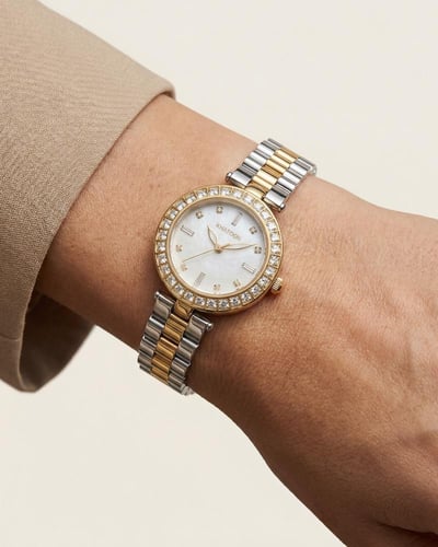 ساعة يد نسائية من خاتون ثنائية اللون