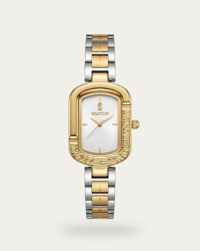 ساعة نسائية ماركة خاتون تصميم ذهبي فضي لعاشقات الت...