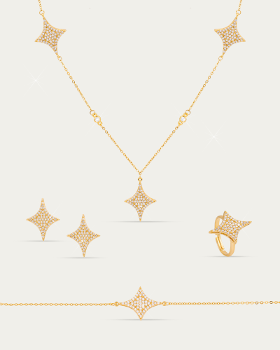 طقم النجمة المتلألئة من خاتون® تصميم ذهبي مرصع بال...