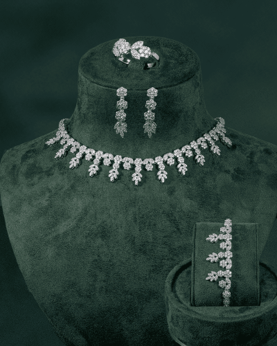 طقم زركون على شكل الورد الجوري بلمعة الألماس للمنا...