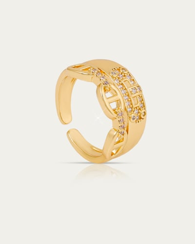 خاتم نسائي عريض مزدوج التصميم برصع بالزيركون