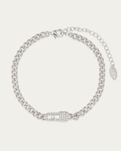 اسوارة يد فضية بتصميم القفل المزحرف بالزركون