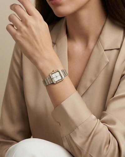 ساعة اصلية للنساء من خاتون تصميم كلاسيكي ثنائي الل...