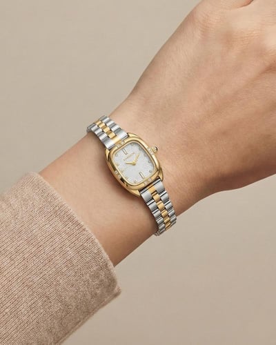 ساعة يد خاتون® النسائية تصميم فضي ذهبي مقاوم للصدأ